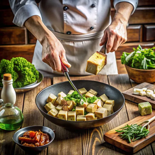 सेज़वान टोफू और हरी सब्जियों का स्टर-फ्राय