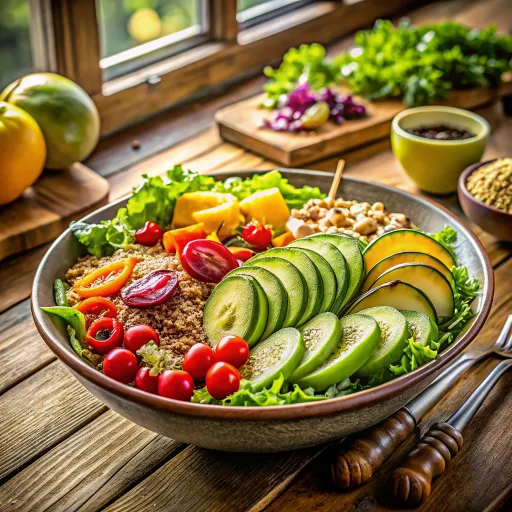 एवोकाडो और सब्जियों के साथ साबुत अनाज सलाद